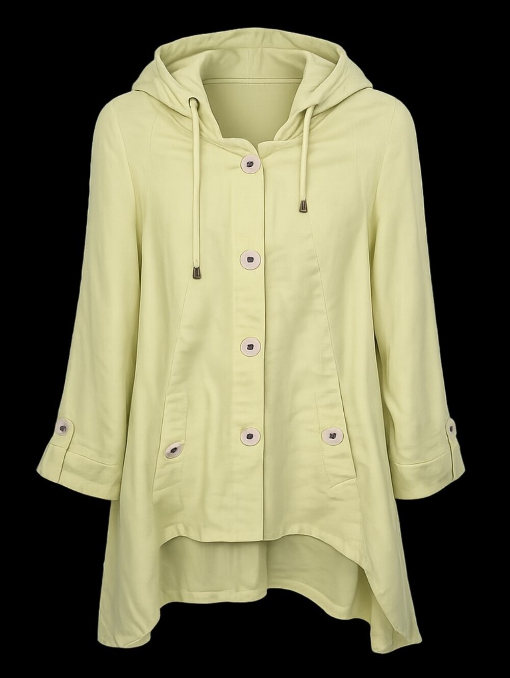 For Cynthia Linen Hooded Jacket Lagenlook Button Front Chartreuse Artsy Size M
